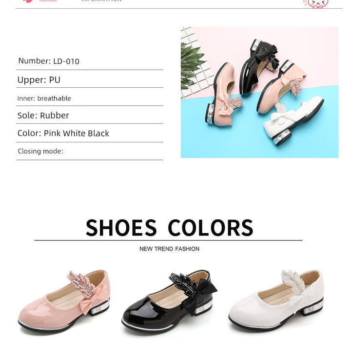 Girl Princess Little Leather Shoes 2025 New Arrival Kids Black Crystal Student Performance Flats Children's Soft Sole Children's Shoes