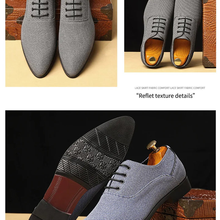 Dress Shoes Men Business Pointed Toe Canvas Dress Shoes Men gray Lace Up Oxfords Formal Man Shoes Casual Driving Shoes Loafers