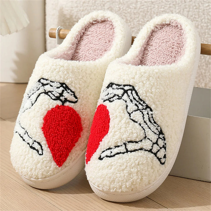 Halloween Cotton Slippers For Women Pumpkin Ghost Bat Soft Plush Non-Slip Shoes For Home Party And Winter