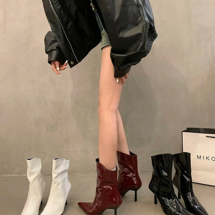 New Women High Heels Ankle Boots Sexy Pointed Toe Shoes 2024 Winter Fashion Chelsea Boots Women Shoes Pumps Casual Mujer Botas