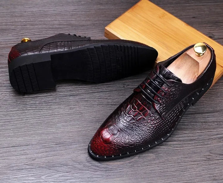 2025 Fashion Men's alligator Grain Leather Dress Shoes Man Casual Pointed Toe Oxfords Mens Lace-Up Business Office Oxford Shoe
