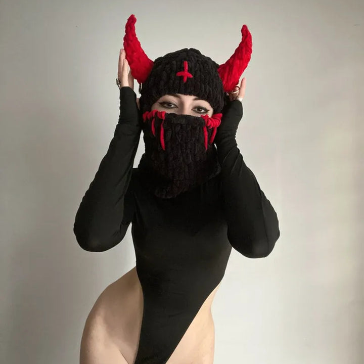 Halloween Funny Rabbit Ears Creative Knitted Hat Beanies Warm Full Face Cover Ski Mask Hat Windproof Balaclava Hat Outdoor Sport