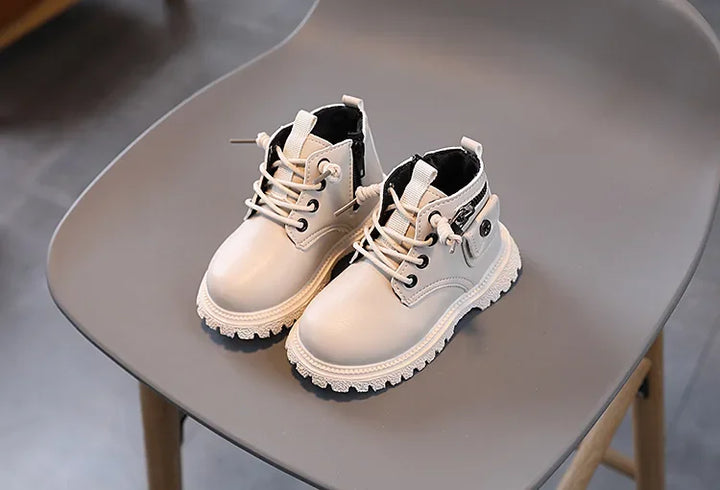 Kids Boots for Boys Spring Autumn Children's Causal Ankle Boots Fashion Black Versatile Girls School Leather Boots Side Zipper