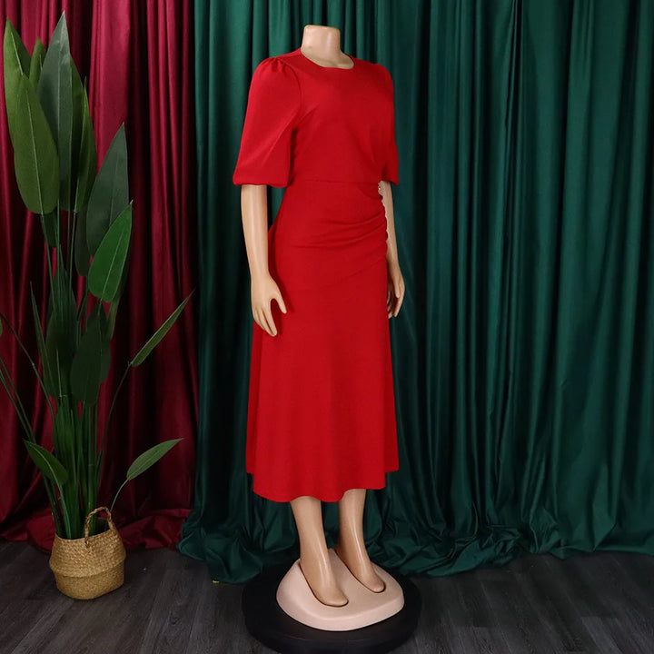 FairyShely Solid Short Sleeve Plus Size Long Dress Women O Neck Large Big Dresses Lady Summer Party Tight Curvy Dress