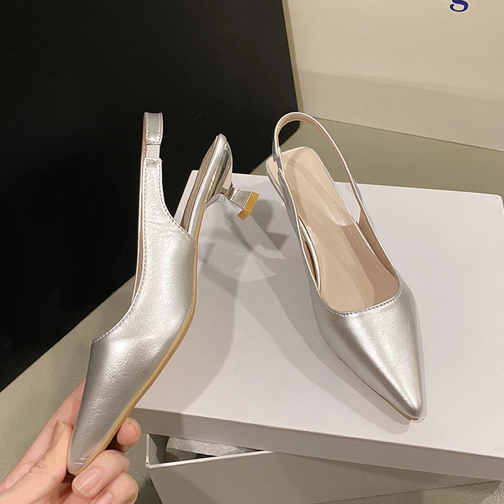 Fashion Female Shoes  New Women's Pumps Solid Color Simple Mid Heel Shoes Sexy Pointed Toe Slingback Elegant Dress Shoes
