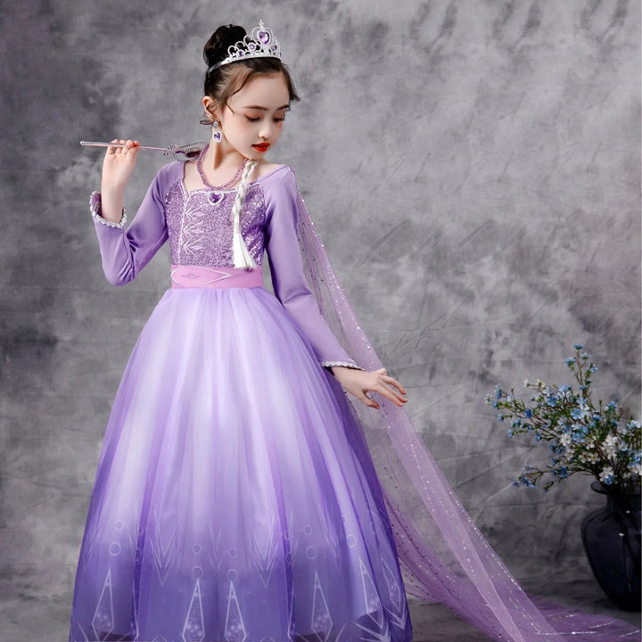 Halloween Costume for Kids Girl's Elsa Mesh Ball Dress With Ruffle Trim Embroidered Birthday  Princess Dresses for Baby