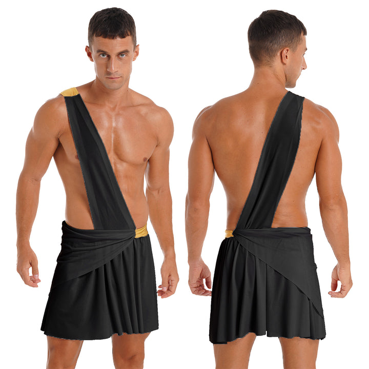 Halloween Ancient Greek Warrior Cosplay Costume Mens One Shoulder Strap Contrast Color Ruffle Skirt Carnival Theme Party Wear