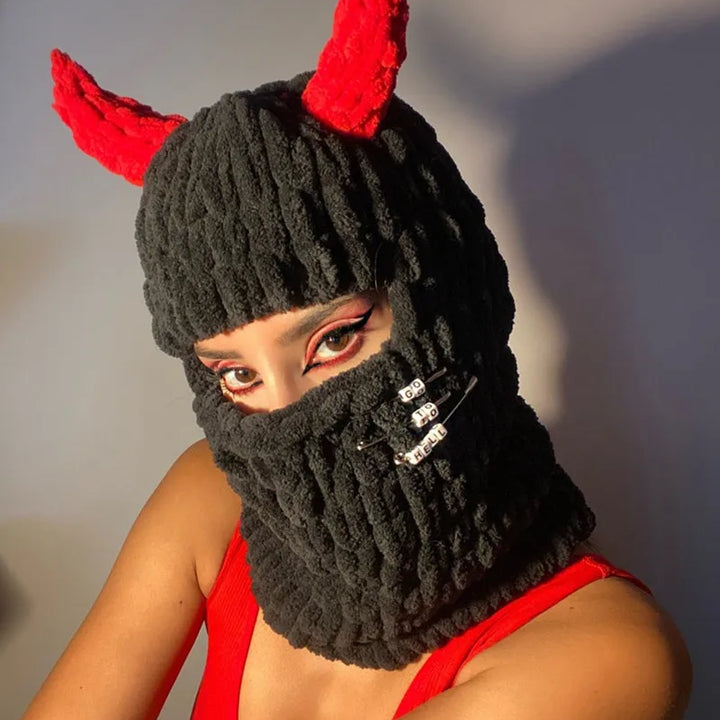 Halloween Funny Rabbit Ears Creative Knitted Hat Beanies Warm Full Face Cover Ski Mask Hat Windproof Balaclava Hat Outdoor Sport