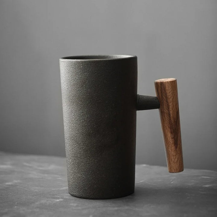 Ceramic Mug with Wooden Handle Coffee Cup Oatmeal Breakfast Cups Couple Water Cups Milk Mug Milk Tea Cup Juice Glasses Tea Mugs
