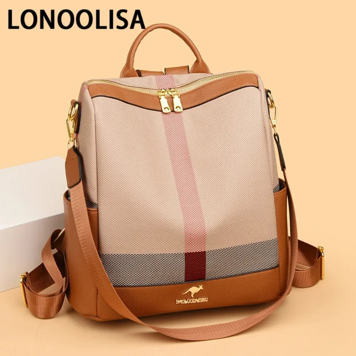 LONOOLISA Multi-functional Women's Backpacks Luxury Designer Rucksack High Quality Travel School Shoulder Bag Casual Sac A Dos