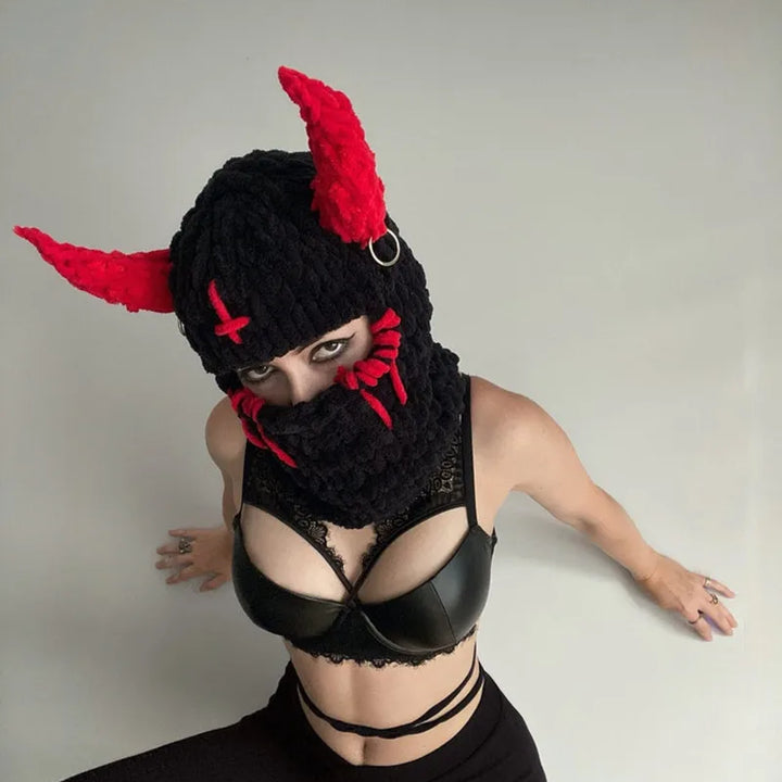 Halloween Funny Rabbit Ears Creative Knitted Hat Beanies Warm Full Face Cover Ski Mask Hat Windproof Balaclava Hat Outdoor Sport