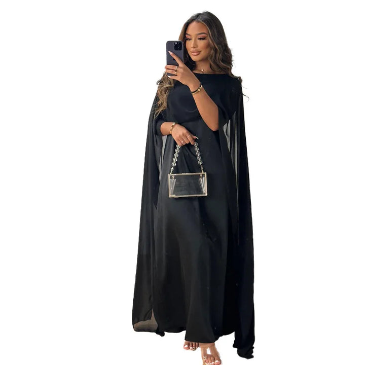 Chiffon Temperament O-neck Long High Waist Party Muslim Dress Dubai Abayas Evening Dress