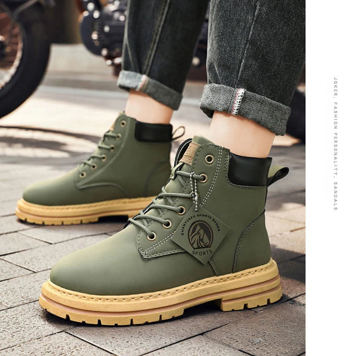 High Top Men's Ankle Boots Designer Luxury Man Motorcycle Boots British Style Leather Boots Brand Lace-Up Men Shoe Botas Hombre