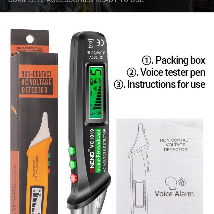 ANENG VC1019 Non-Contact Voltage Tester Pen Voice Broadcast Red Laser Detect 12-1000V Volt Current Pen Electric Test Meter Tools