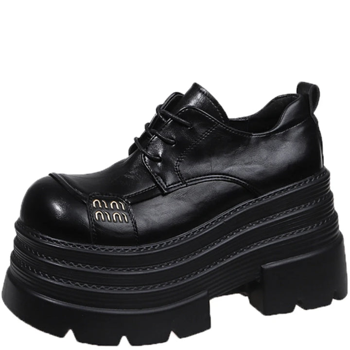 Women's Leather Sneakers New High Platform Lace-up Casual Shoes Thick Sole 10CM Heels Walking Shoes Zapatos Mujer