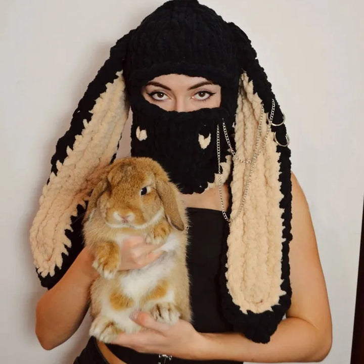 Halloween Funny Rabbit Ears Creative Knitted Hat Beanies Warm Full Face Cover Ski Mask Hat Windproof Balaclava Hat Outdoor Sport