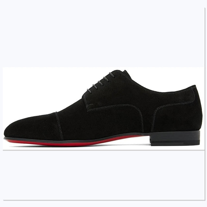 New Red Sole Men Shoes Black Flock Derby Shoes Breathable Lace-up Handmade Men Shoes Free Shipping Chaussures Pour Hommes