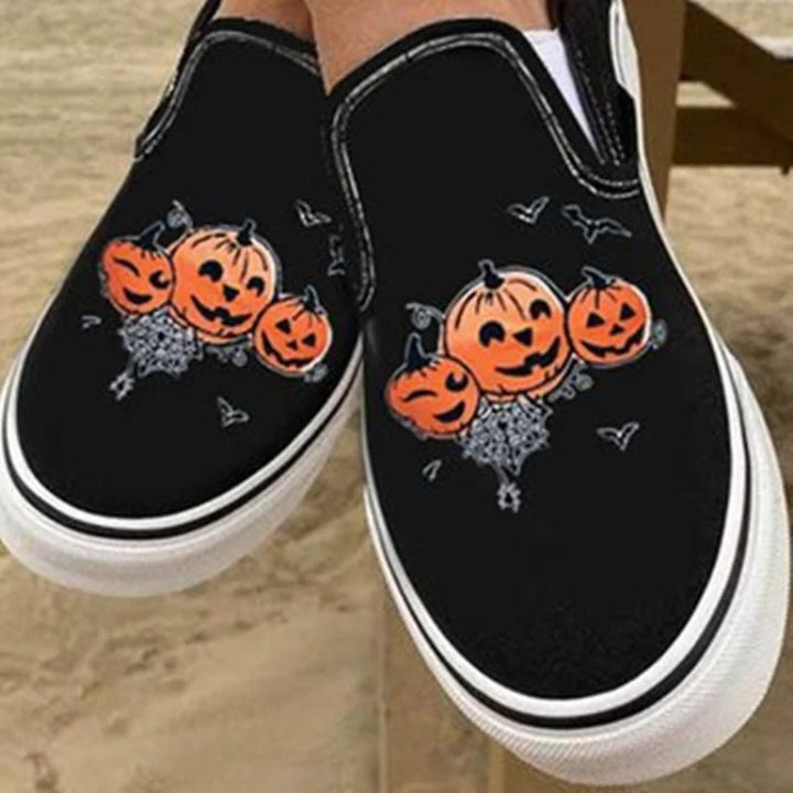 Flats Halloween Pumpkin Shoes 2023 Autumn Skeleton Printing  Women Shoes Slip-on Lazy Canvas Shoes Loafers Zapatos Mujer