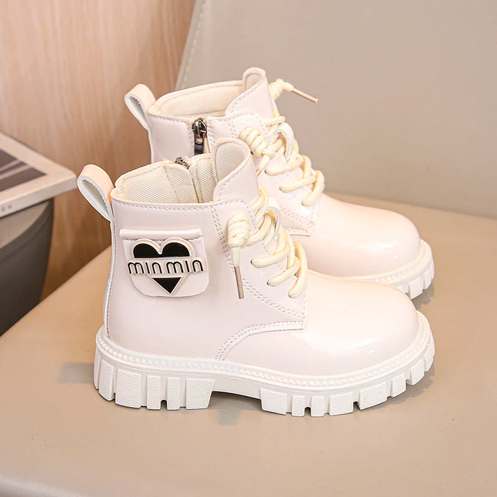Kids Shoes Boots For Girl New School Thick Bottom Ankle Leather Boots Fashion Round-toe Children Black Short Boots Side Zipper