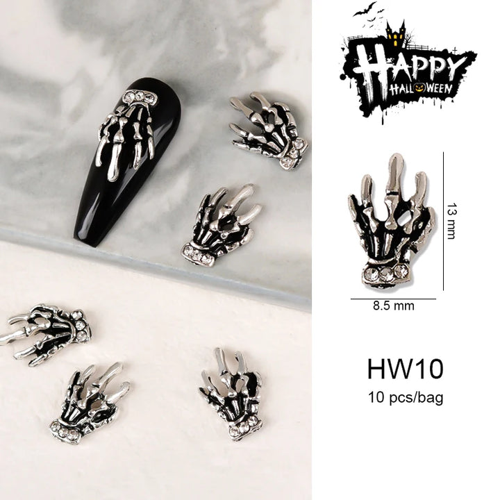 Halloween Alloy Nail Art Charms 3D Ghost Skull Pumpkin Golden Silver Classic Nails Jewelry Ornaments DIY Manicure Accessories