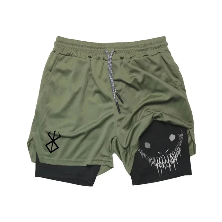 Summer Men Shorts Funny Graphic Print Running Fitness Gym Training Sport Shorts Quick Dry Workout Jogging Double Deck Shorts Man