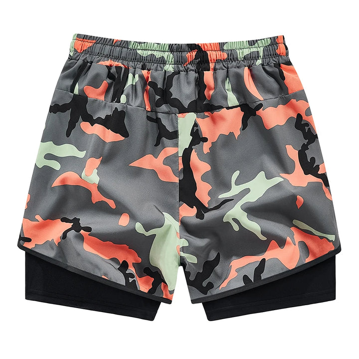 Men's running shorts  quick drying fitness camouflage double-layer shorts  men's new sports training and bodybuilding shorts