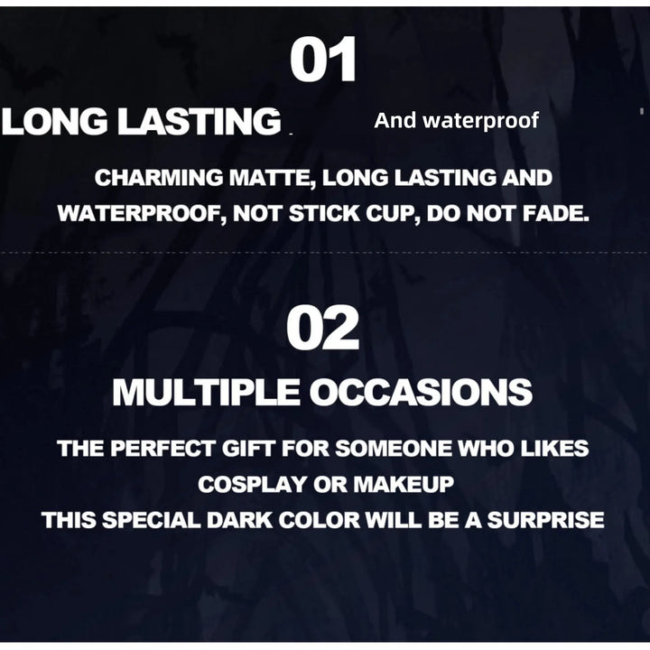 Halloween Black Purple Lip Gloss 4 Piece Set Matte Long Lasting Vampire Lip Tint Cosplay Makeup Non Stick Lipstick