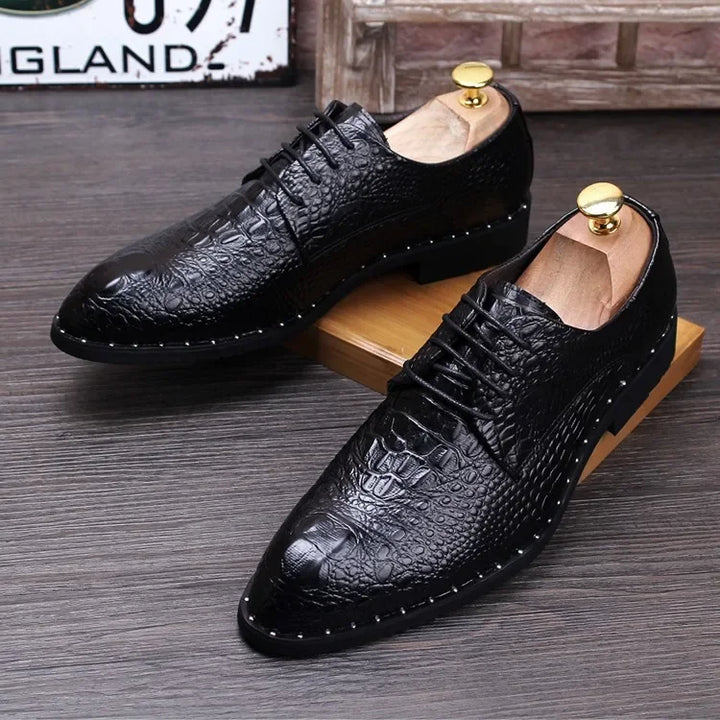 2025 Fashion Men's alligator Grain Leather Dress Shoes Man Casual Pointed Toe Oxfords Mens Lace-Up Business Office Oxford Shoe