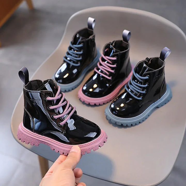 Children Boots Patent leather Casual Sneakers Baby Kids Shoes Waterproof British Ankle Short Boots Boys Shoes Toddler Snow Boots