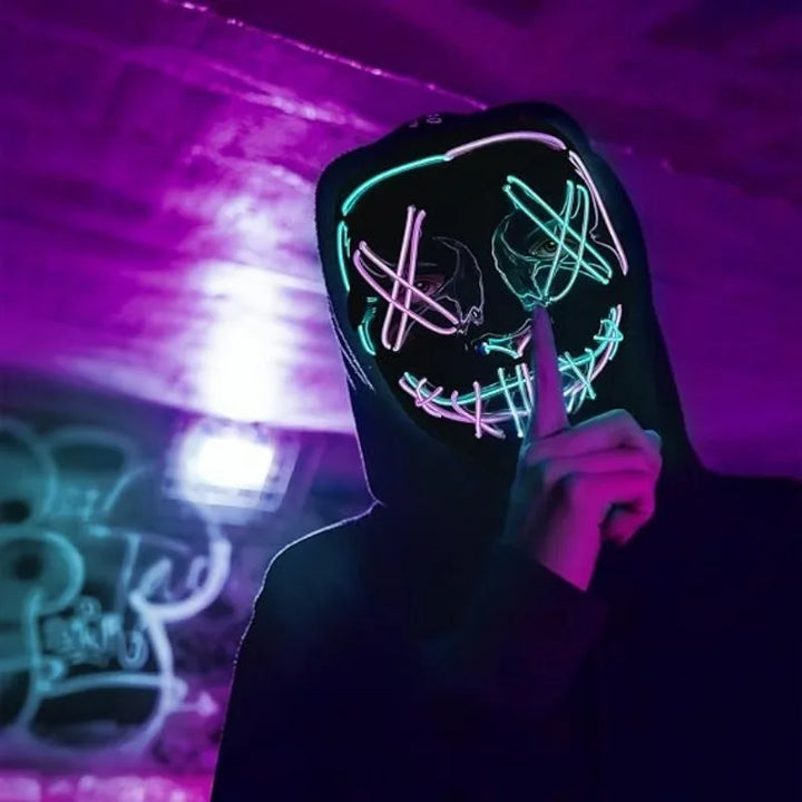 Halloween Party LED Illuminated Black V Shape Mask Haunted House Bar Party Cos Light Up Mask Halloween Party Scary Mask Decor