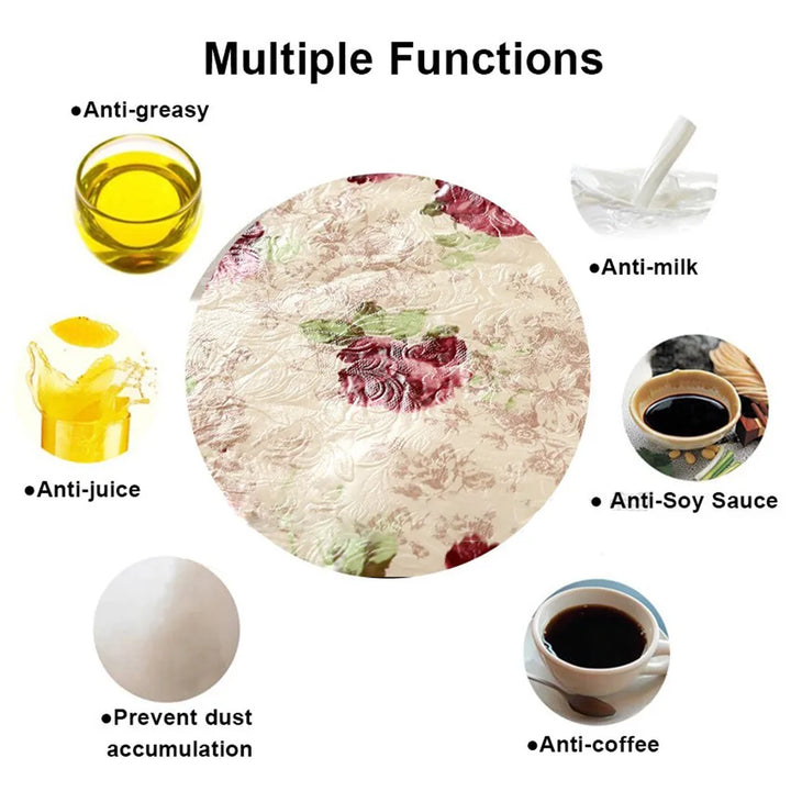 Round Table Cloth 152/180cm Waterproof Table Cloth Oil Round Tablecloth Flower PVC Tablecloth Household Kitchen Tablecloth