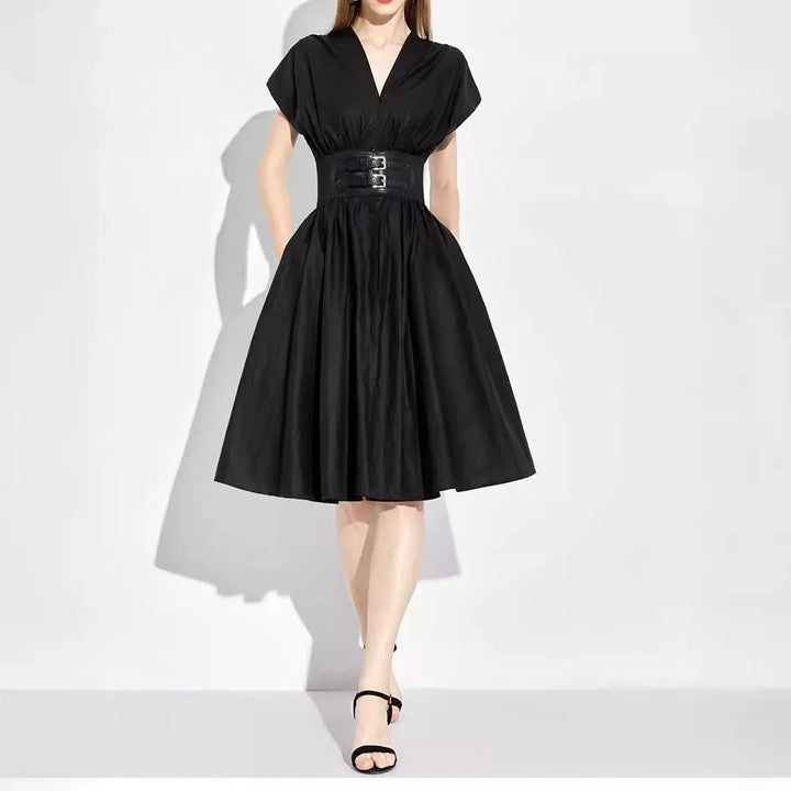 Women Long Dress New V-neck Sleeveless High Waist Slim Black Business Party