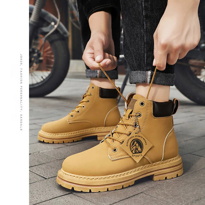 High Top Men's Ankle Boots Designer Luxury Man Motorcycle Boots British Style Leather Boots Brand Lace-Up Men Shoe Botas Hombre