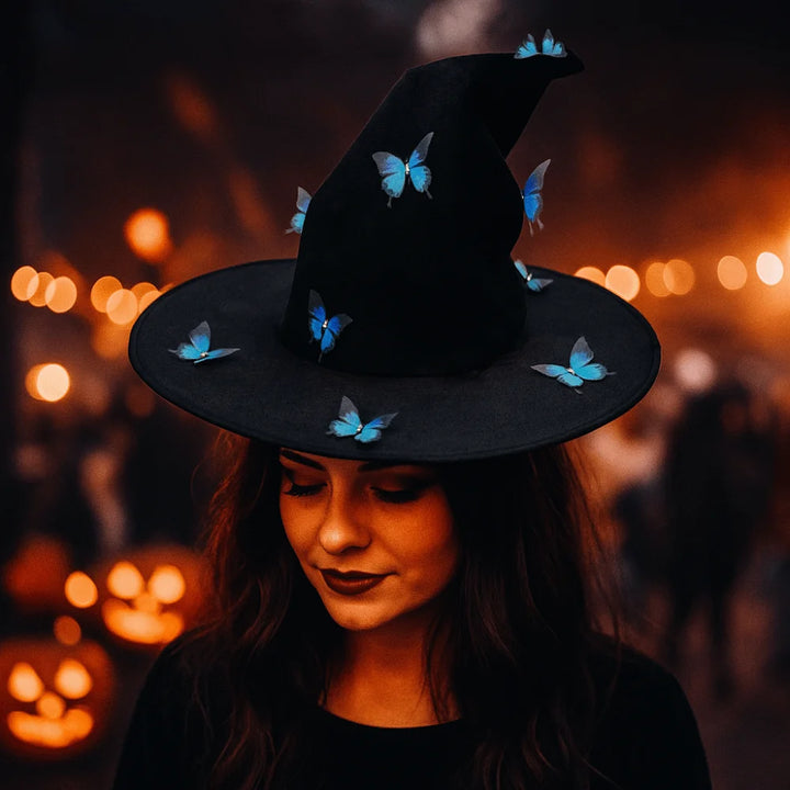 Colorful Halloween Witch Hat Velvet Party Props Butterfly Wizard Cap Cosplay Accessories Halloween Black Cap Children