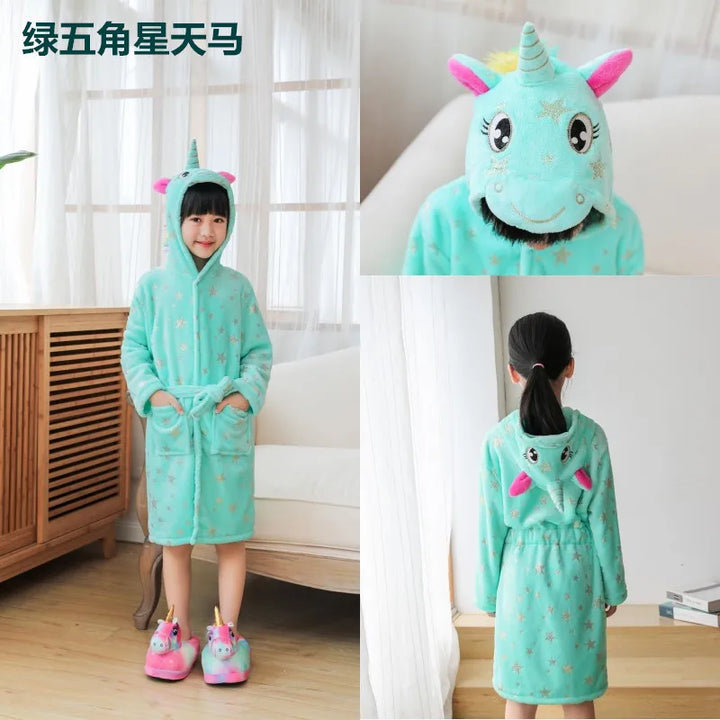 Children Bathrobe For Girls Kigurum Unicorn Pyjamas Kids Colar Fleece Boys Bathrobes Nightgown Baby Sleepwear Hooded Bath Robe