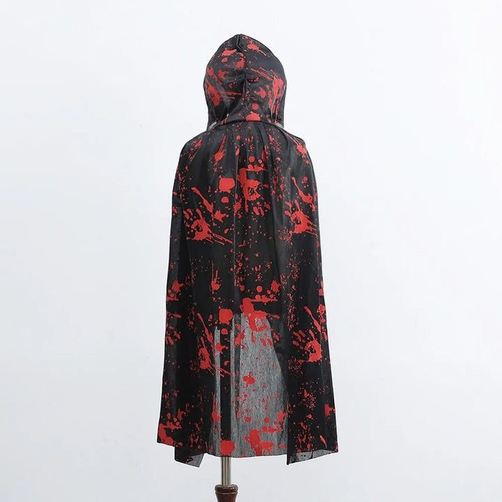 Casual Bloodstain Halloween Costume Cosplay Props Funny Party Halloween Death Cloak with Cap Dark Plaid Spider Web Cape Adults