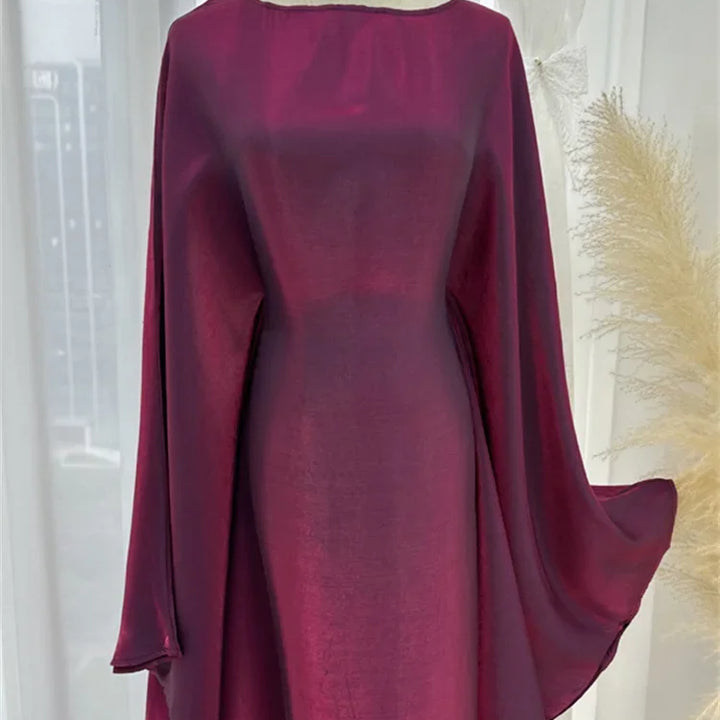 Tossy Autumn Loose Shiny Maxi Dress Butterfly Batwing Long Sleeve Muslim Clothes Party Solid Female Long Dress New