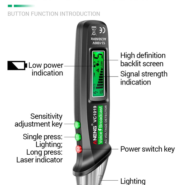 ANENG VC1019 Non-Contact Voltage Tester Pen Voice Broadcast Red Laser Detect 12-1000V Volt Current Pen Electric Test Meter Tools