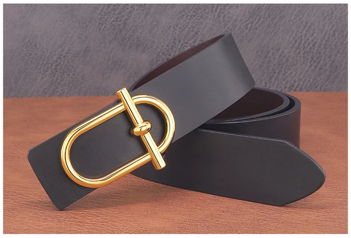Personality Slide Buckle 3.8cm Cowskin Wide Luxury Strap Men Belts Genuine Leather  Designer Golden Jeans Casual Waistband