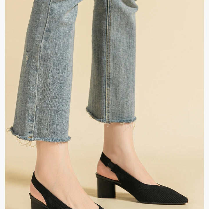 DIMANYU Women Dress Shoes Knitted Solid Color Toe Back Trip Fashion Sandals Women Pointed Toe Shallow Sidespace Women Sandals