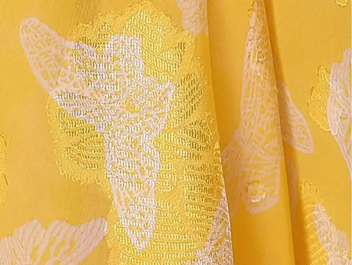 Jacquard Runway Dress Party Evening Long Sleeve Vintage Floral Yellow Long Dress Zipper Photography Occasion