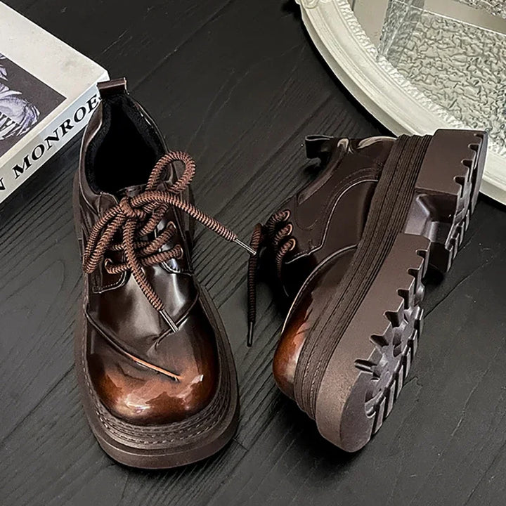 2025 Spring Women JK Mary Jane Shoes Fashion Lace Up Shoes Vintage Platform Elegant Thick Heel Shoes
