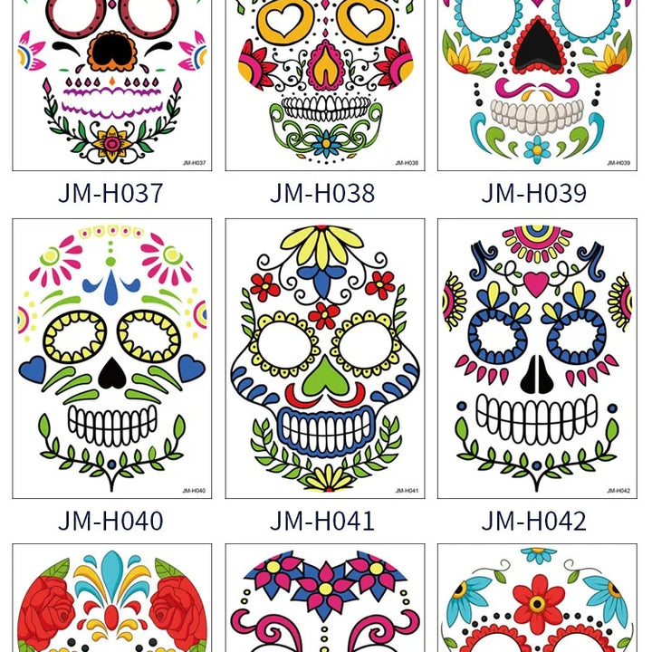 1Sheet Waterproof Sweatproof Day of the Dead Masquerade Spooky Makeup Temporary Stickers Halloween Face Tattoo Stickers