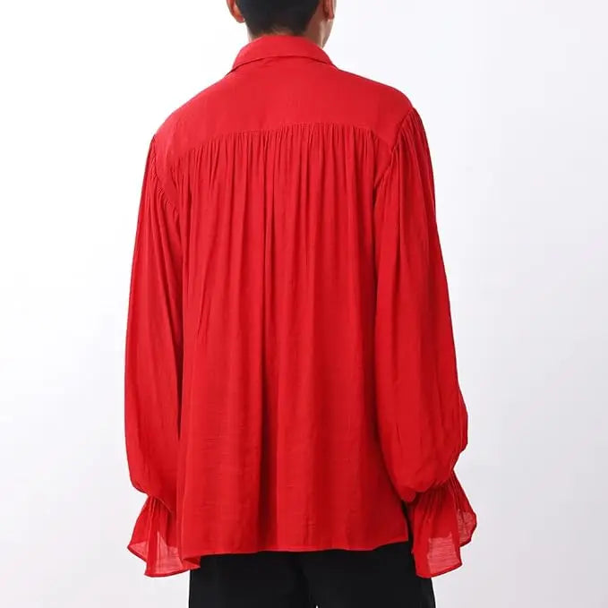 Medieval Halloween Costumes Autumn Casual Shirts Steampunk Cosplay Bandage Long Sleeve Ruffled Shirt Gothic Blouse Tops