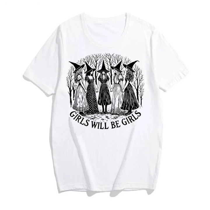 Halloween Girls Will Be Girls Witch Shirt Funny Witch Shirts Girl Power Halloween Women Vintage Clothes Witchy Vibes Tee Tops