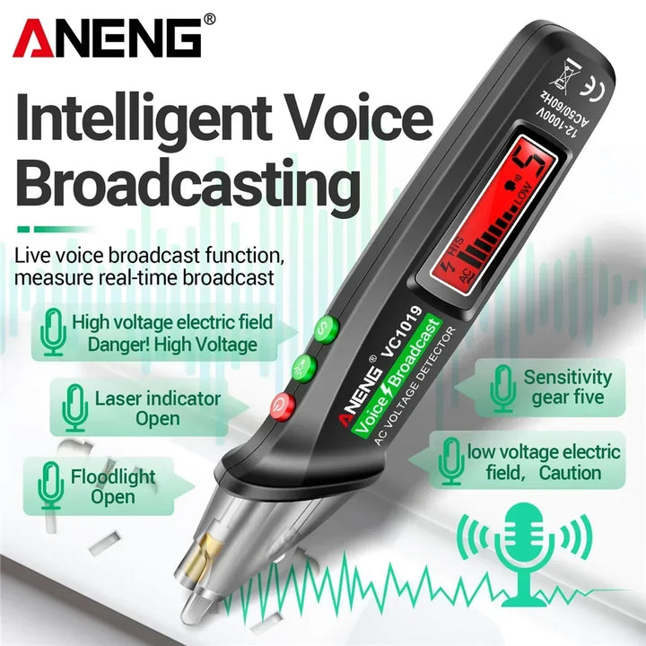 ANENG VC1019 Non-Contact Voltage Tester Pen Voice Broadcast Red Laser Detect 12-1000V Volt Current Pen Electric Test Meter Tools