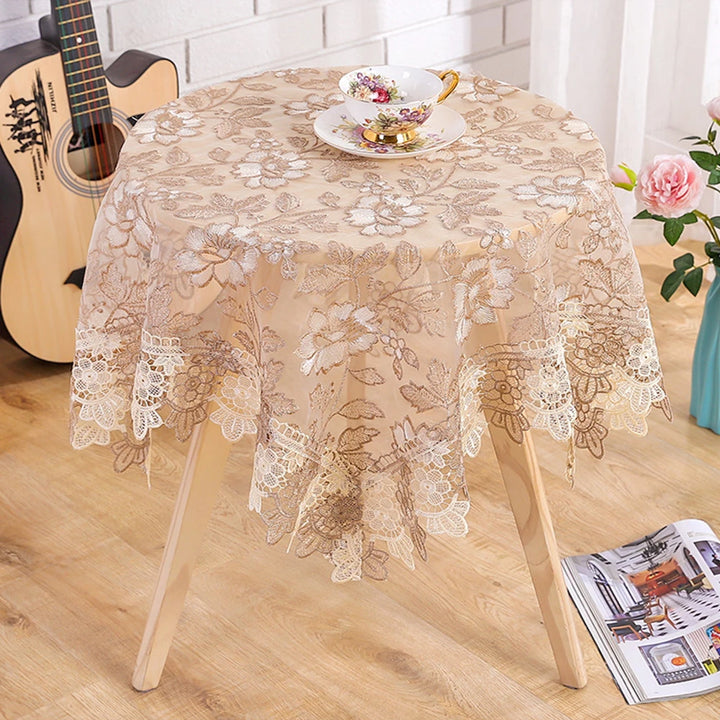 Battilo Lace Table Cover Round Rectangular Tablecloth Luxury Embroidered Coffee Table Cloths for Dining Table Wedding Home Decor