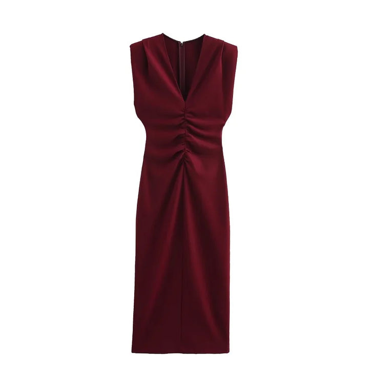 MUJER Pleated Long Dresses for Women Sleeveless Evening Chic Party Midi  Draped Bodycon