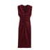 MUJER Pleated Long Dresses for Women Sleeveless Evening Chic Party Midi  Draped Bodycon