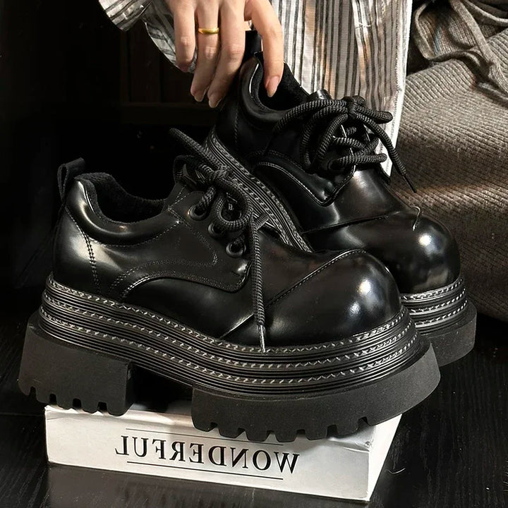 2025 Spring Women JK Mary Jane Shoes Fashion Lace Up Shoes Vintage Platform Elegant Thick Heel Shoes